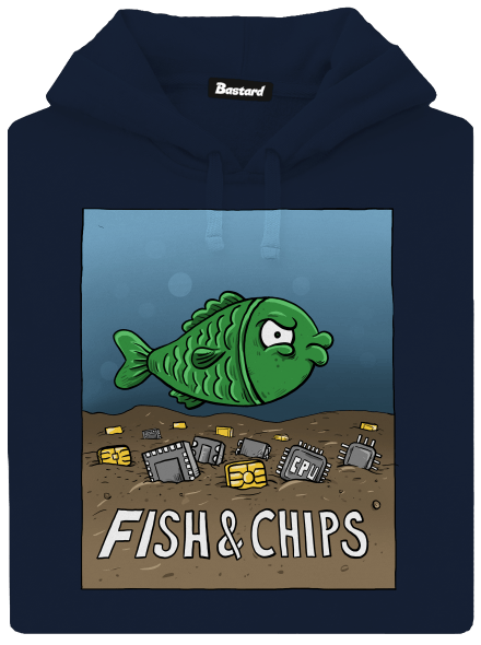 Fish and IT chips pánska mikina klokanka  Navy