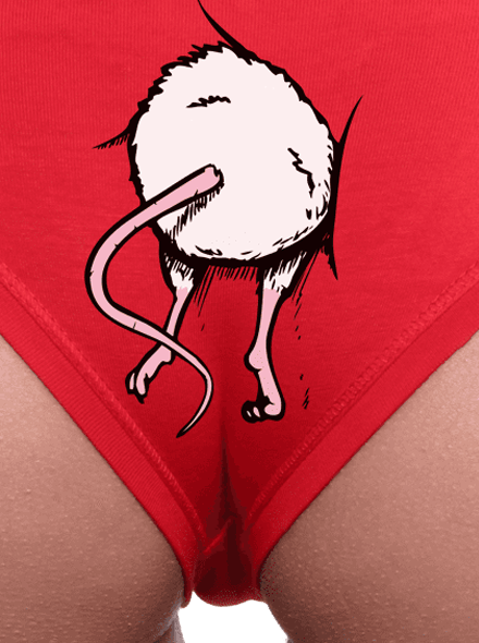 Myš v zadku - červené nohavičky